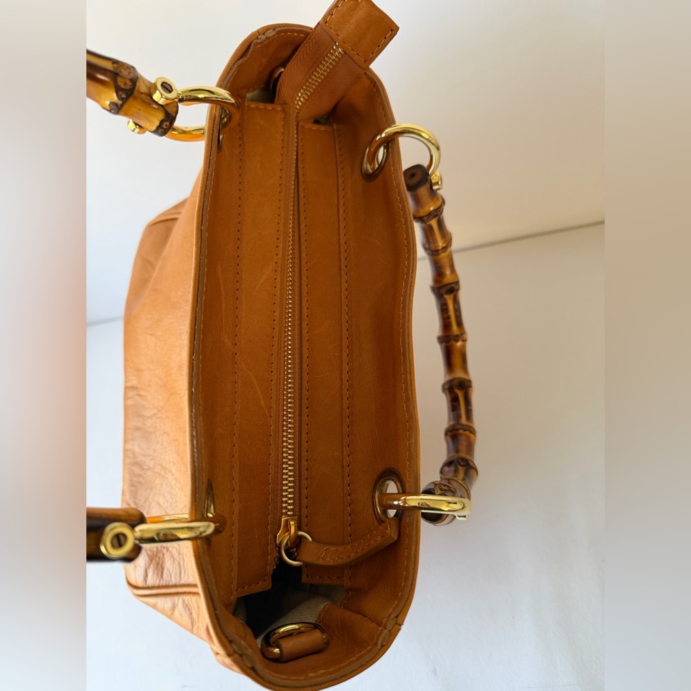 Mark & Graham Tan Leather Mini Tote with Bamboo Handles - Picture 4 of 12